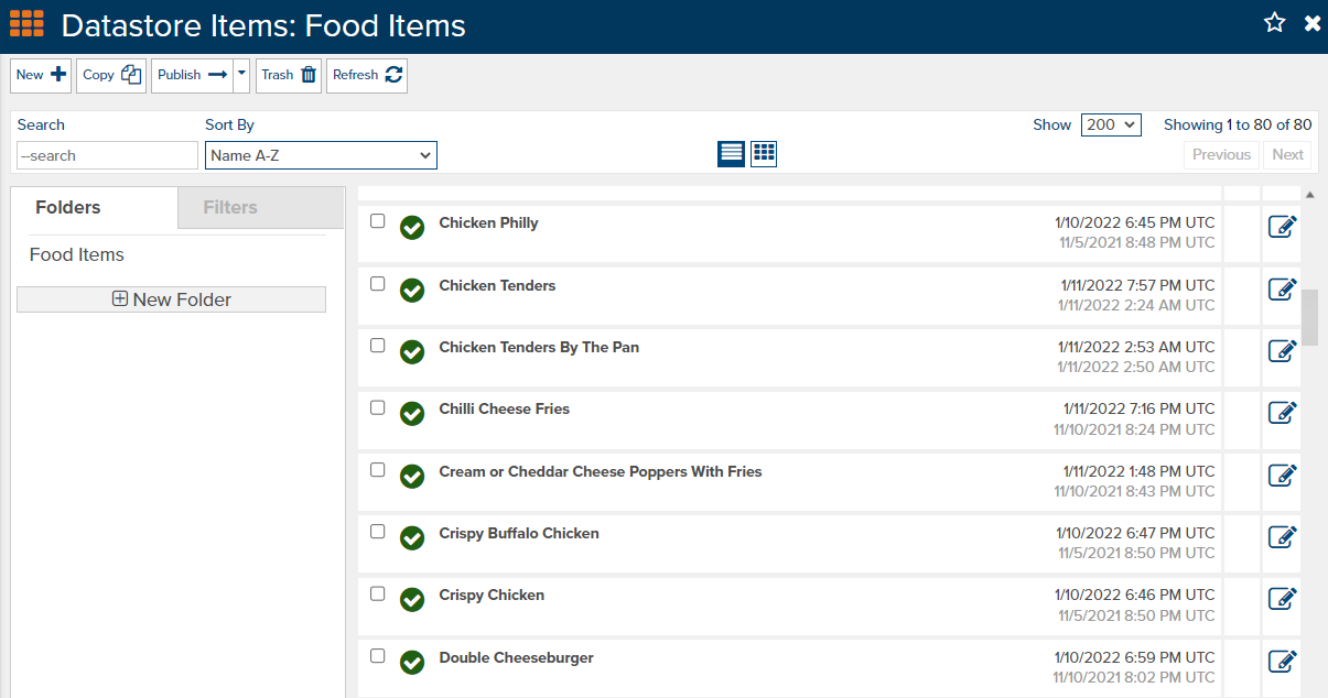 Menu Builder - Food Item Datastore