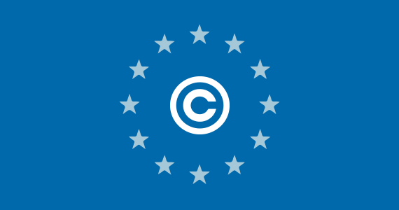EU Copyright Reform Law - copyright symbol imposed on the flag of Europe