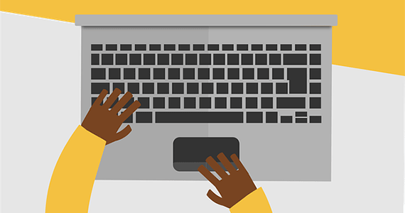 Blogger typing on his computer