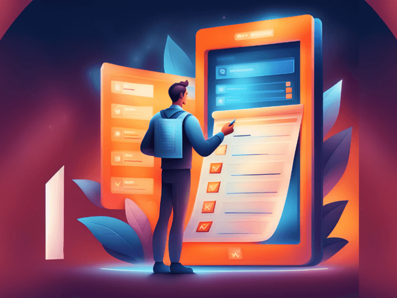A stylized representation of a checklist over a website