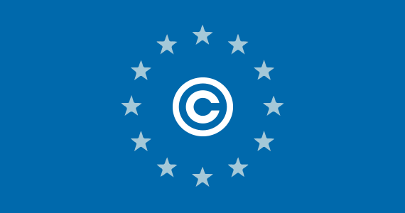 EU Copyright Reform Law - copyright symbol imposed on the flag of Europe