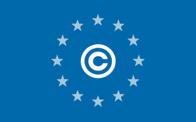EU Copyright Reform Law - copyright symbol imposed on the flag of Europe