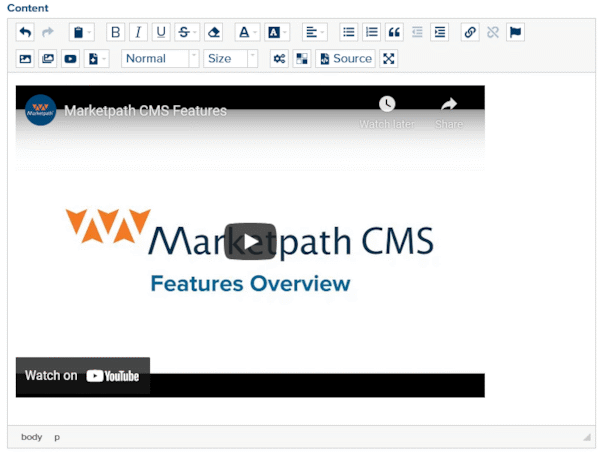 Embedding video in Marketpath CMS WYSIWYG