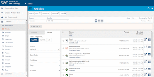 Statuses for content and scheduled publishing in Marketpath CMS