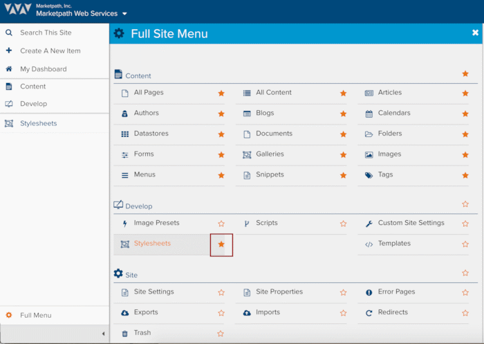 Screenshot Shortcut with Starred Shortcut or Favorite | Marketpath CMS