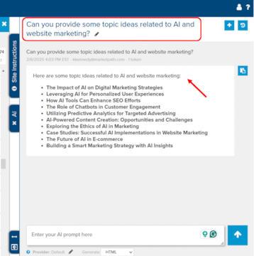 AI Chat In Marketpath CMS - Open Chat Window with Sample Chat (Figure 4)