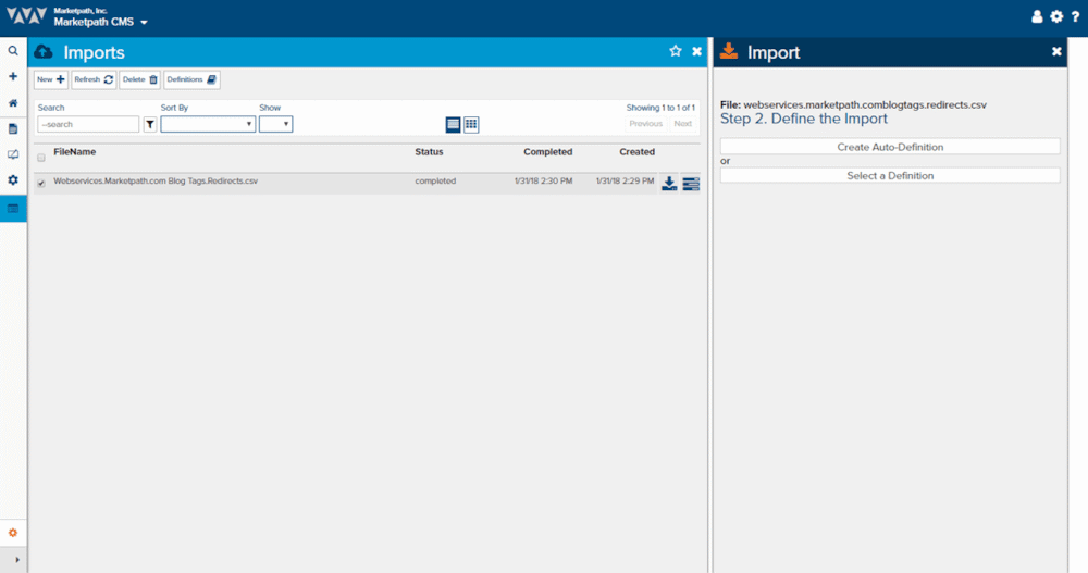 Import Wizard in Marketpath CMS