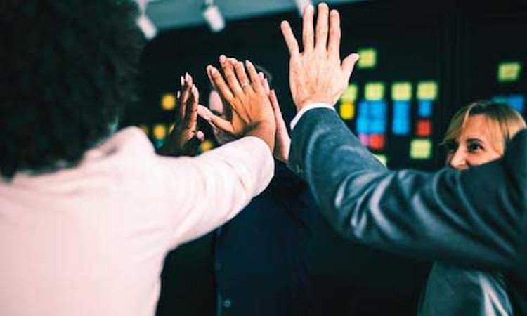 Group high fiving
