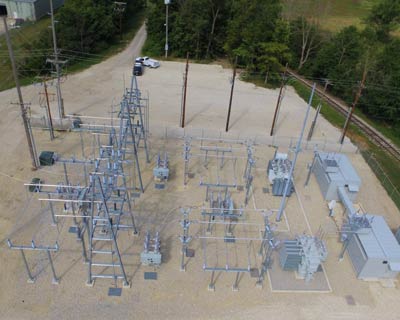 Aerial view of St Mary's, Ohio Municipal Utilities Substation