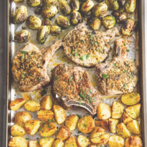 sheet-pan-ranch-pork-chops-potatoes-brussels-sprouts