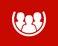 White icon of three people on a red background