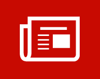 White newspaper icon on red background