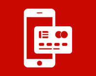 White digital mobile wallet icon on a red background