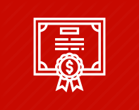 White certificate icon on a red background