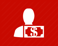 Icon of a person and a dollar bill on a red background
