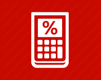 White calculator icon on a red background