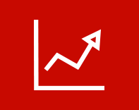 White line graph with an upward trend (icon) on a red background