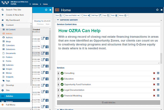 Editing the O-ZRA homepage in Marketpath CMS is easy