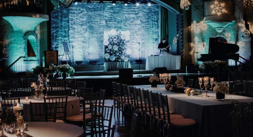 Holiday Corporate Party - Blue gobo and Chiavari Chairs